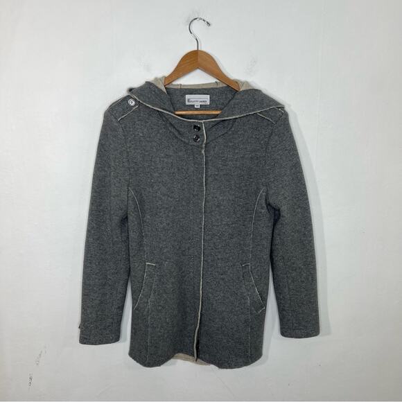 Elliott Lauren Zip Hoodie Gray Fishtail Coat Wool Blend Made in USA Size 10 - Picture 1 of 13